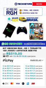 KIT XBOX360 RGH HD 1 TERA - 165 JOGOS +JOYSTICK SEM FIO