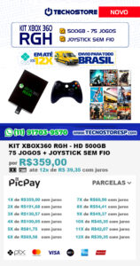 KIT XBOX360 RGH HD500GB - 75 JOGOS + JOYSTICK SEM FIO
