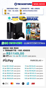 XBOX 360 RGH - 1 TERABYTE / 165 JOGOS