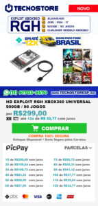 HD EXPLOIT RGH XBOX360 UNIVERSAL 500GB / 90 JOGOS